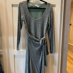 Boden Stretch Jersey Wrap Dress, Green print, 6